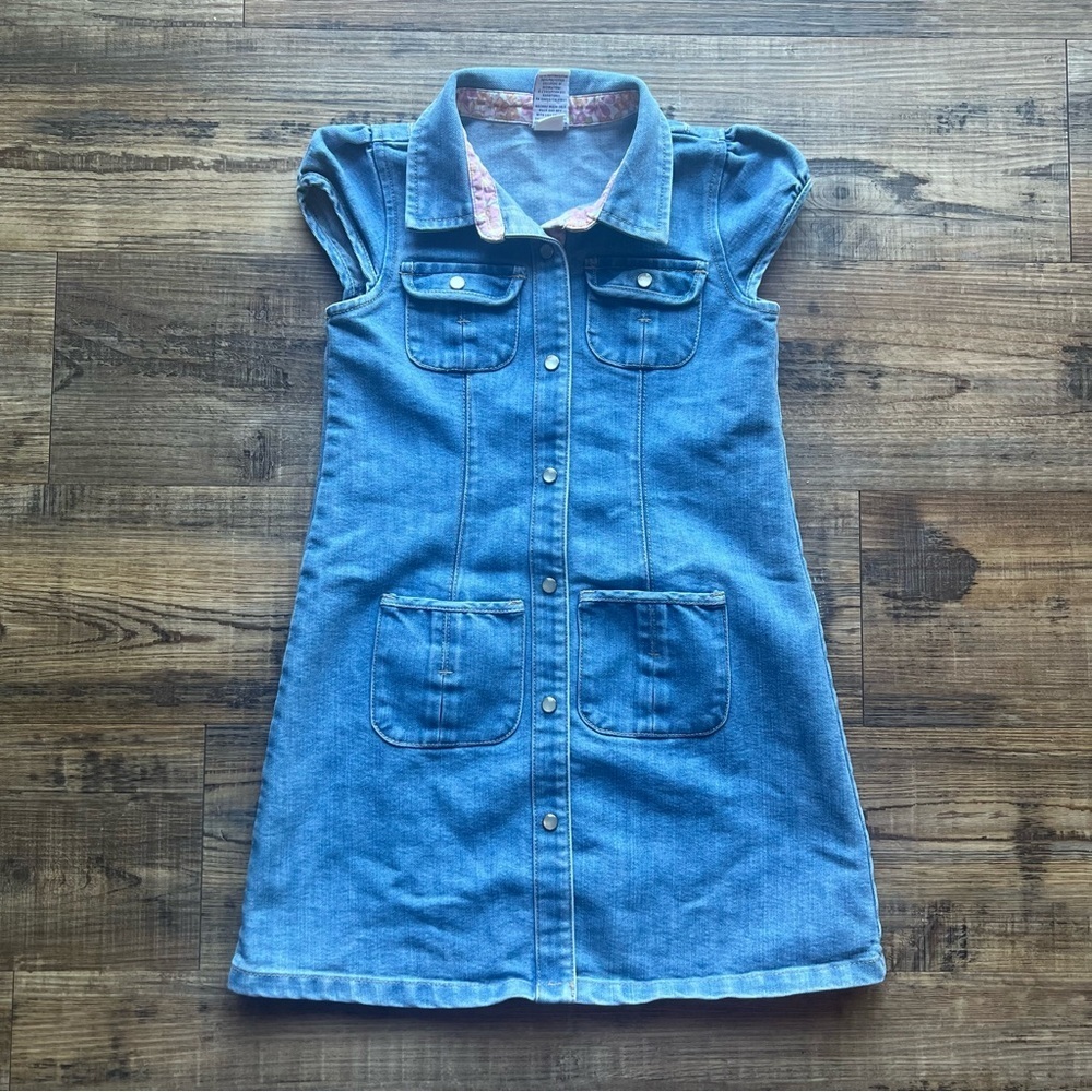 Vintage Old Navy Toddler Girls Denim Pearl Snap Button Retro Dress Size 4t